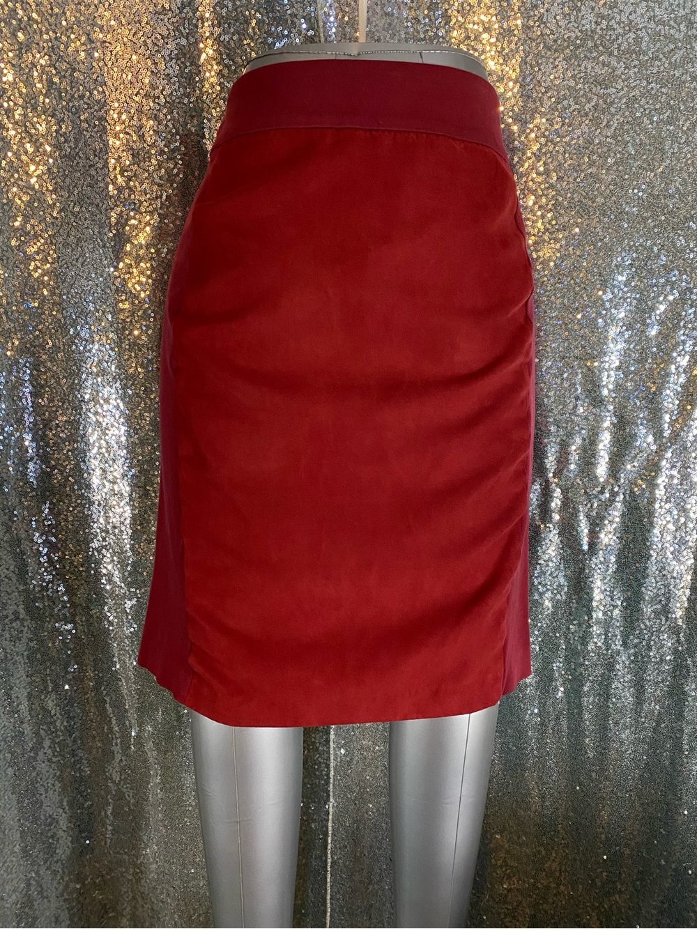 Liz Claiborne Career Cranberry Velvet Panel Pencil Skirt Size M